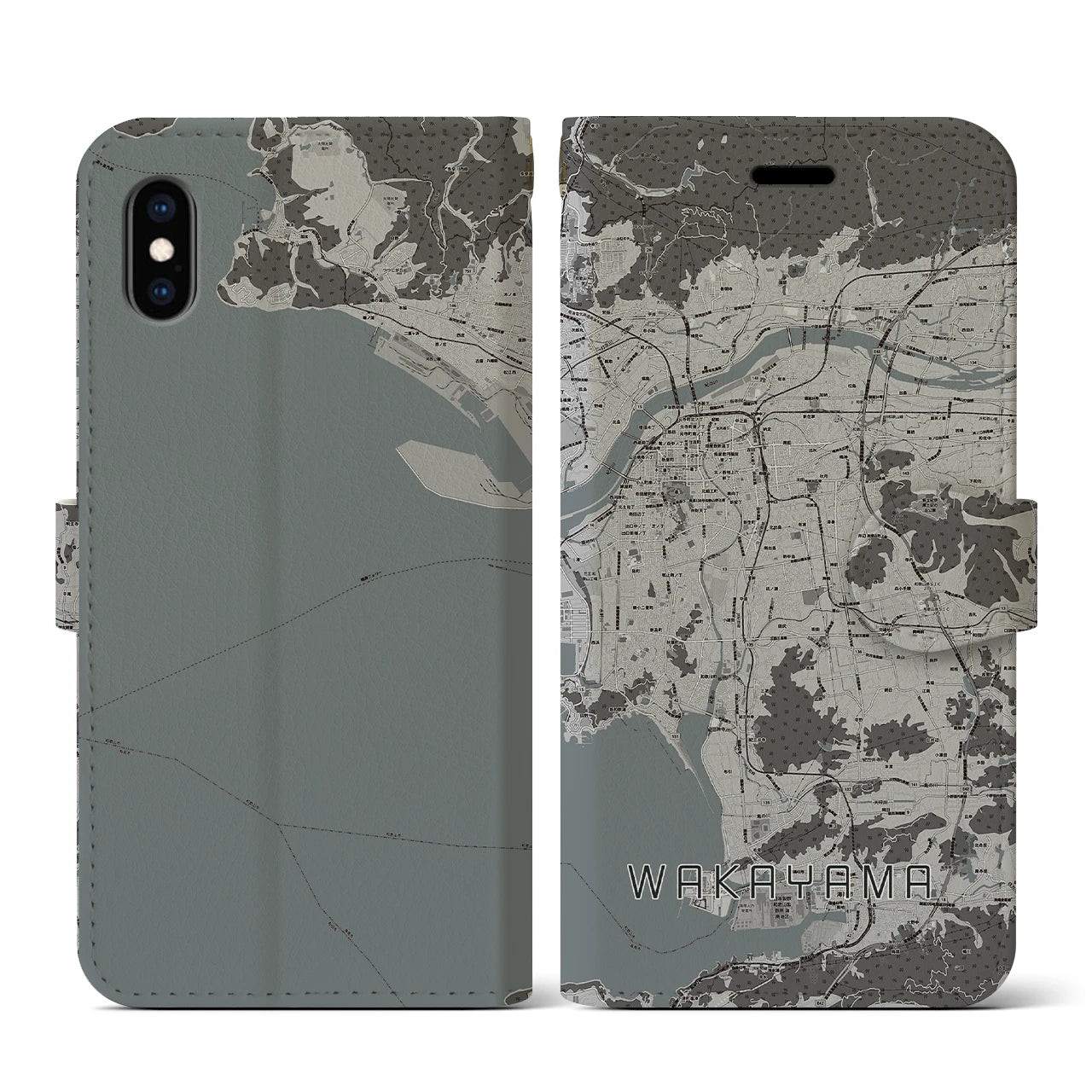 【和歌山(和歌山県)】地図柄iPhoneケース(手帳タイプ)モノトーン・iPhone XS / X 用