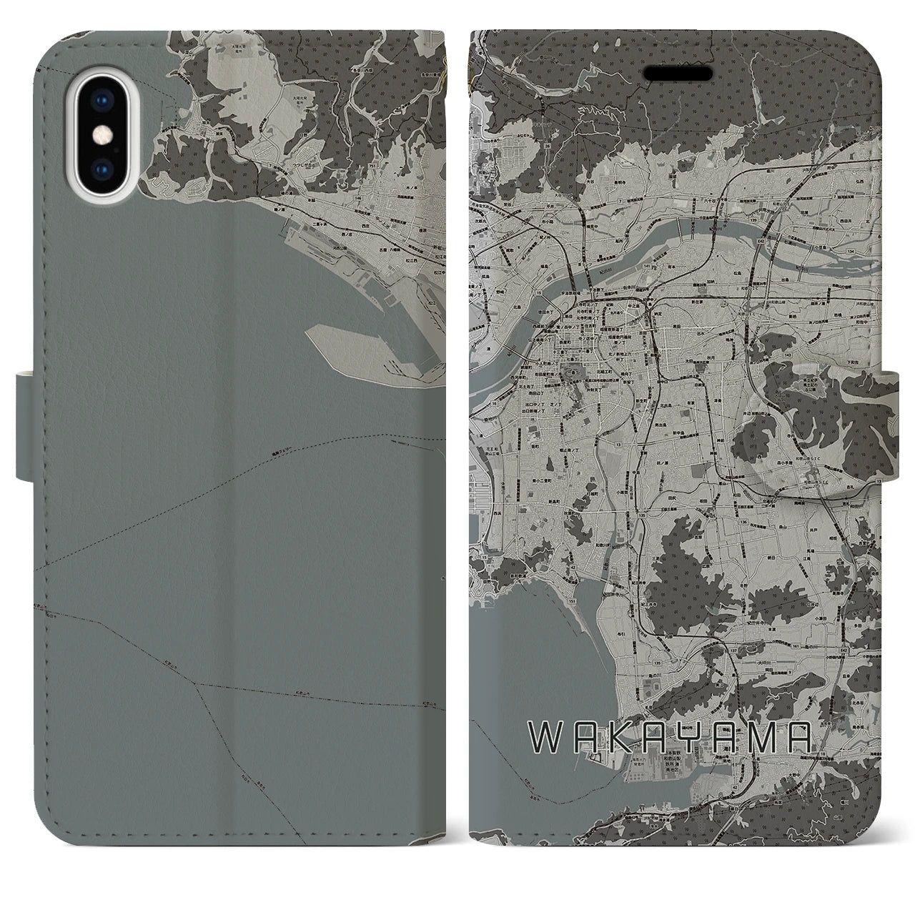 【和歌山(和歌山県)】地図柄iPhoneケース(手帳タイプ)モノトーン・iPhone XS Max 用