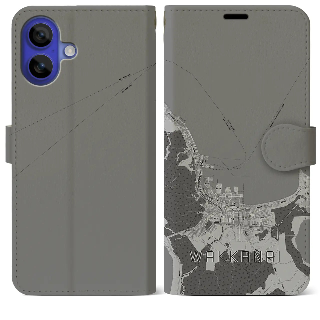 【稚内(北海道)】地図柄iPhoneケース(手帳タイプ)モノトーン・iPhone 16 Pro Max 用