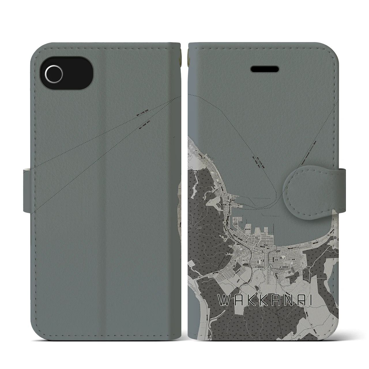 【稚内(北海道)】地図柄iPhoneケース(手帳タイプ)モノトーン・iPhone SE(第3 / 第2世代) / 8 / 7 / 6s / 6 用