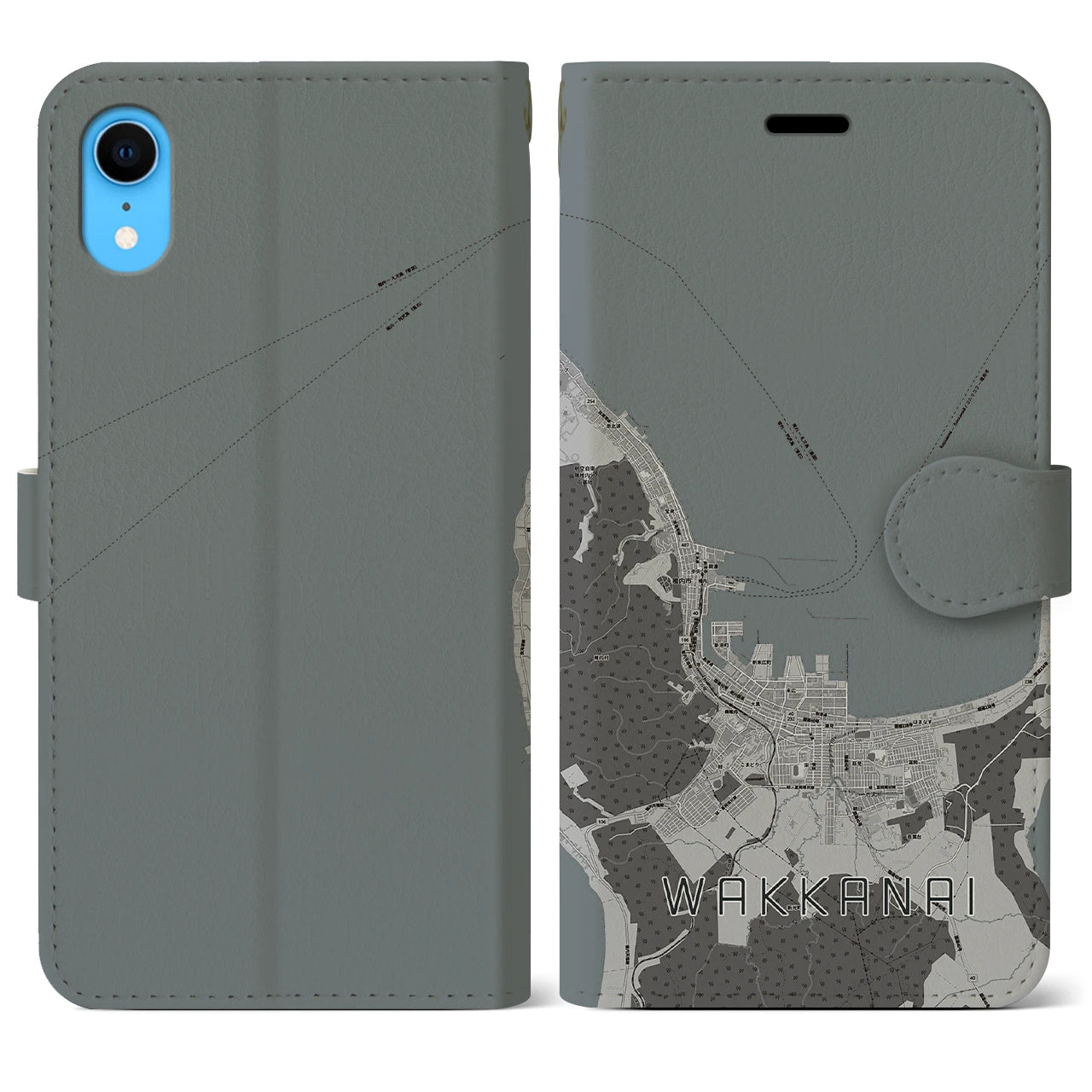 【稚内(北海道)】地図柄iPhoneケース(手帳タイプ)モノトーン・iPhone XR 用