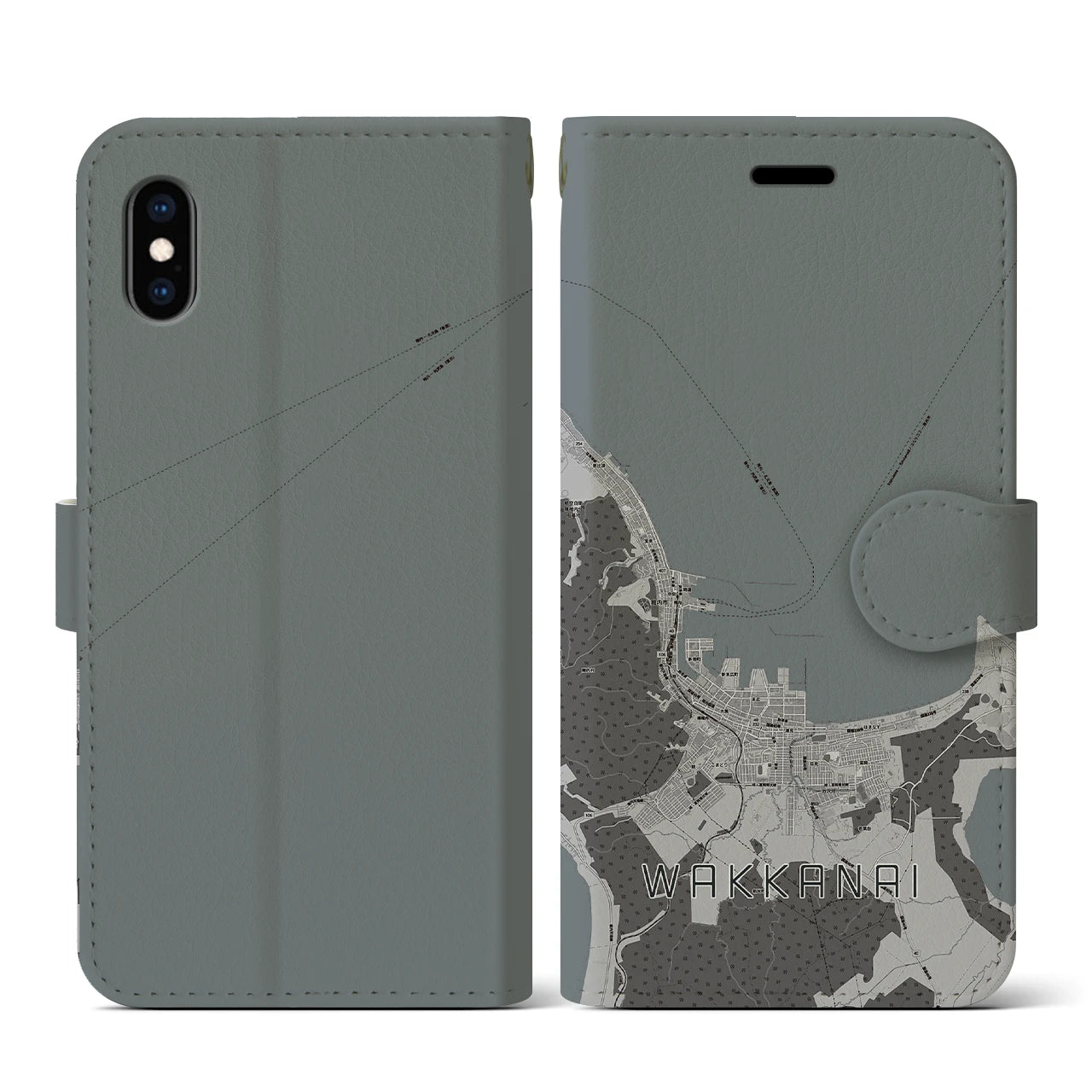 【稚内(北海道)】地図柄iPhoneケース(手帳タイプ)モノトーン・iPhone XS / X 用