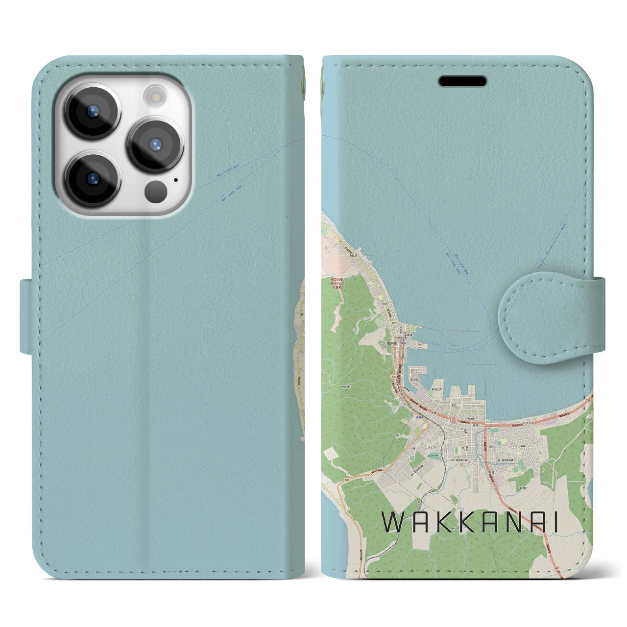 【稚内(北海道)】地図柄iPhoneケース(手帳タイプ)ナチュラル・iPhone 14 Pro 用