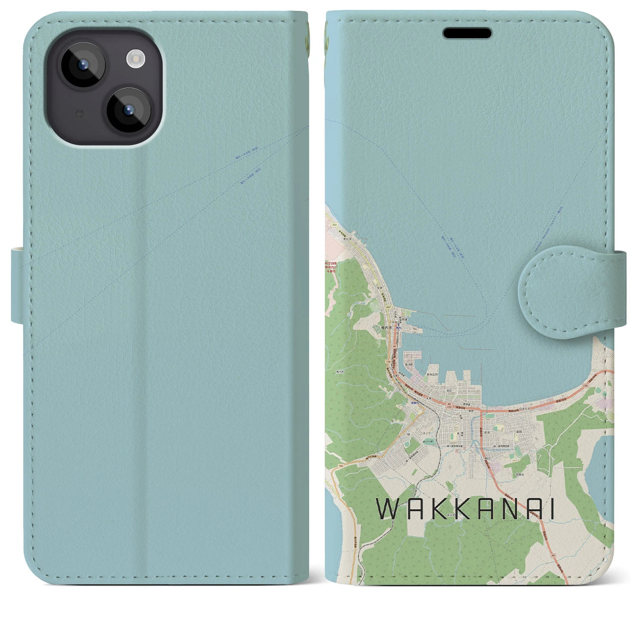 【稚内(北海道)】地図柄iPhoneケース(手帳タイプ)ナチュラル・iPhone 14 Plus 用
