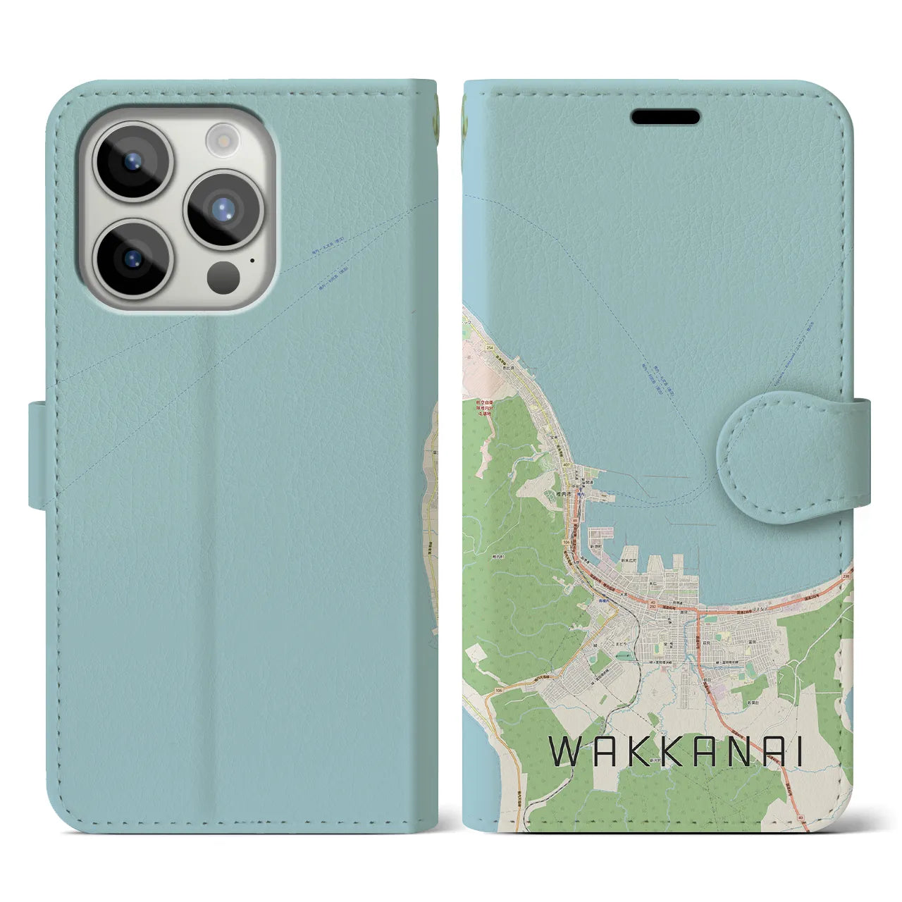 【稚内(北海道)】地図柄iPhoneケース(手帳タイプ)ナチュラル・iPhone 15 Pro 用
