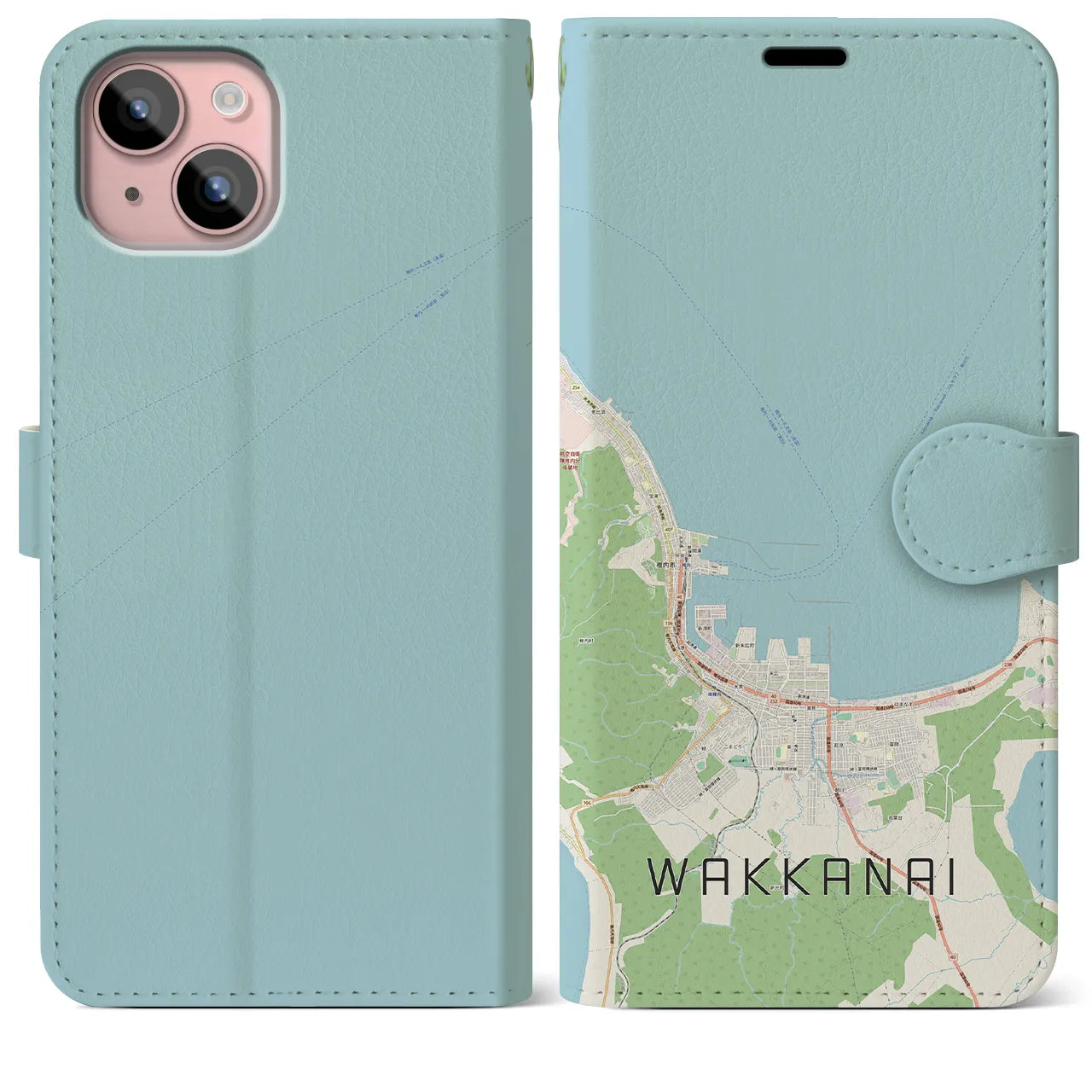 【稚内(北海道)】地図柄iPhoneケース(手帳タイプ)ナチュラル・iPhone 15 Plus 用
