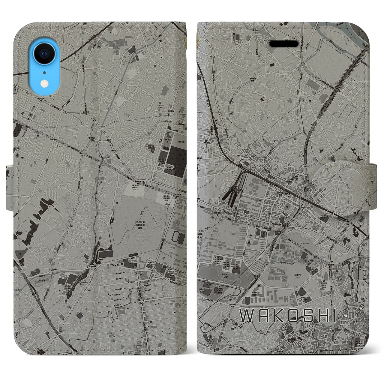 【和光市(埼玉県)】地図柄iPhoneケース(手帳タイプ)モノトーン・iPhone XR 用