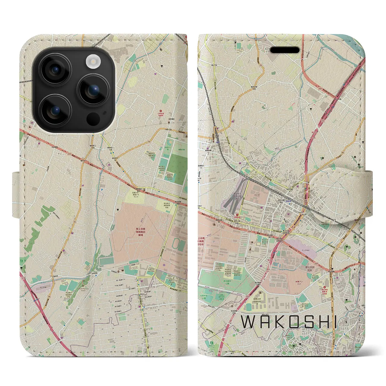 【和光市(埼玉県)】地図柄iPhoneケース(手帳タイプ)ナチュラル・iPhone 16 用