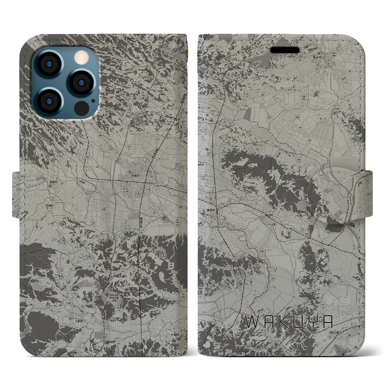 【涌谷(宮城県)】地図柄iPhoneケース(手帳タイプ)