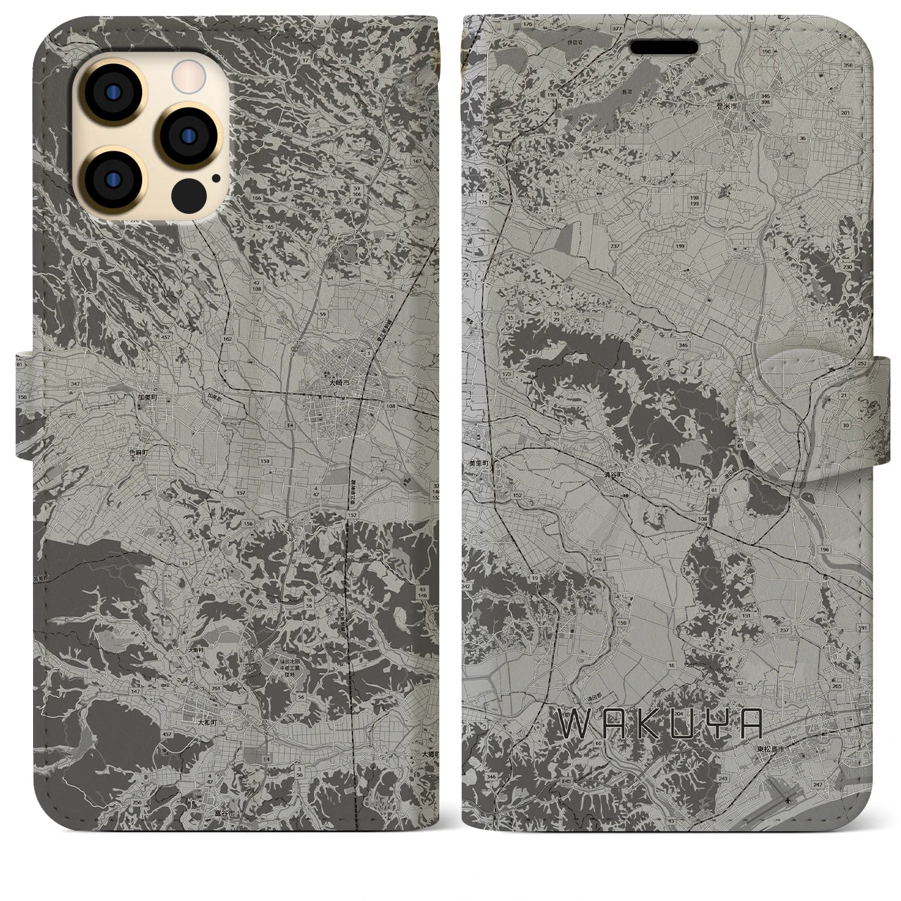 【涌谷(宮城県)】地図柄iPhoneケース(手帳タイプ)