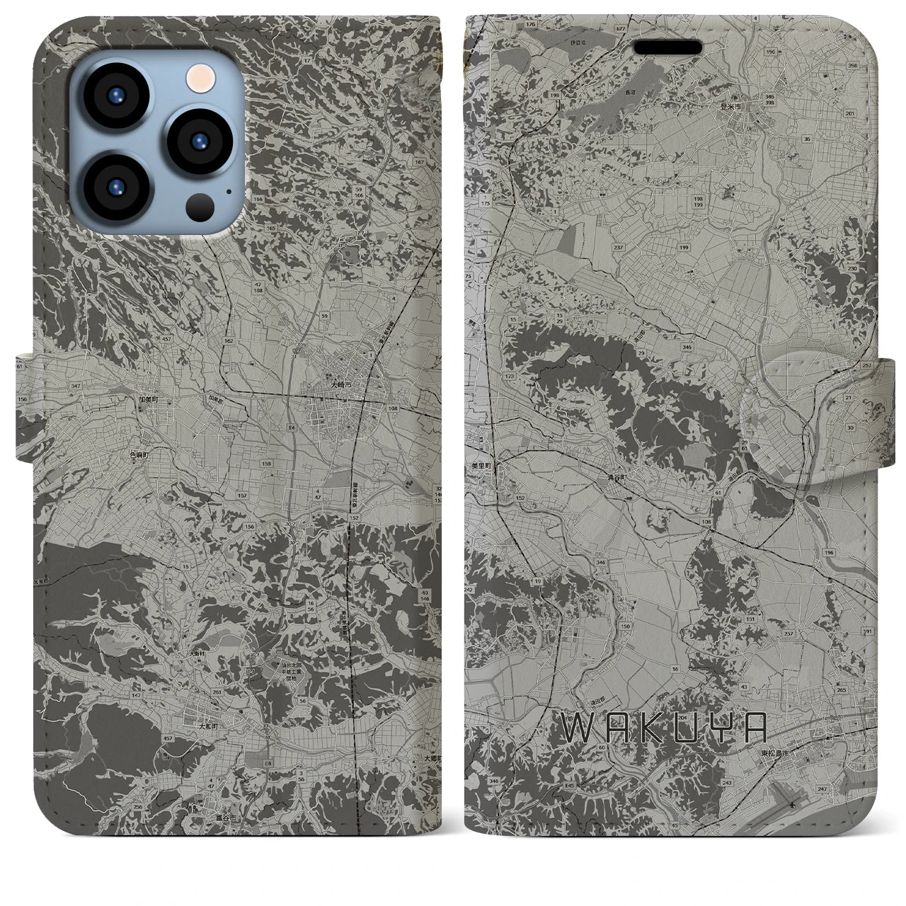 【涌谷(宮城県)】地図柄iPhoneケース(手帳タイプ)