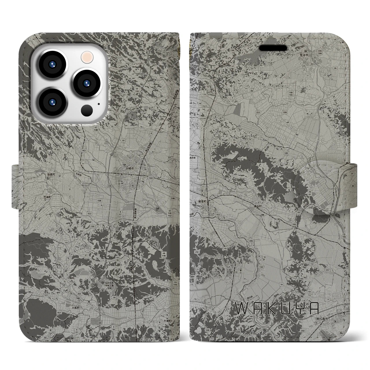 【涌谷(宮城県)】地図柄iPhoneケース(手帳タイプ)