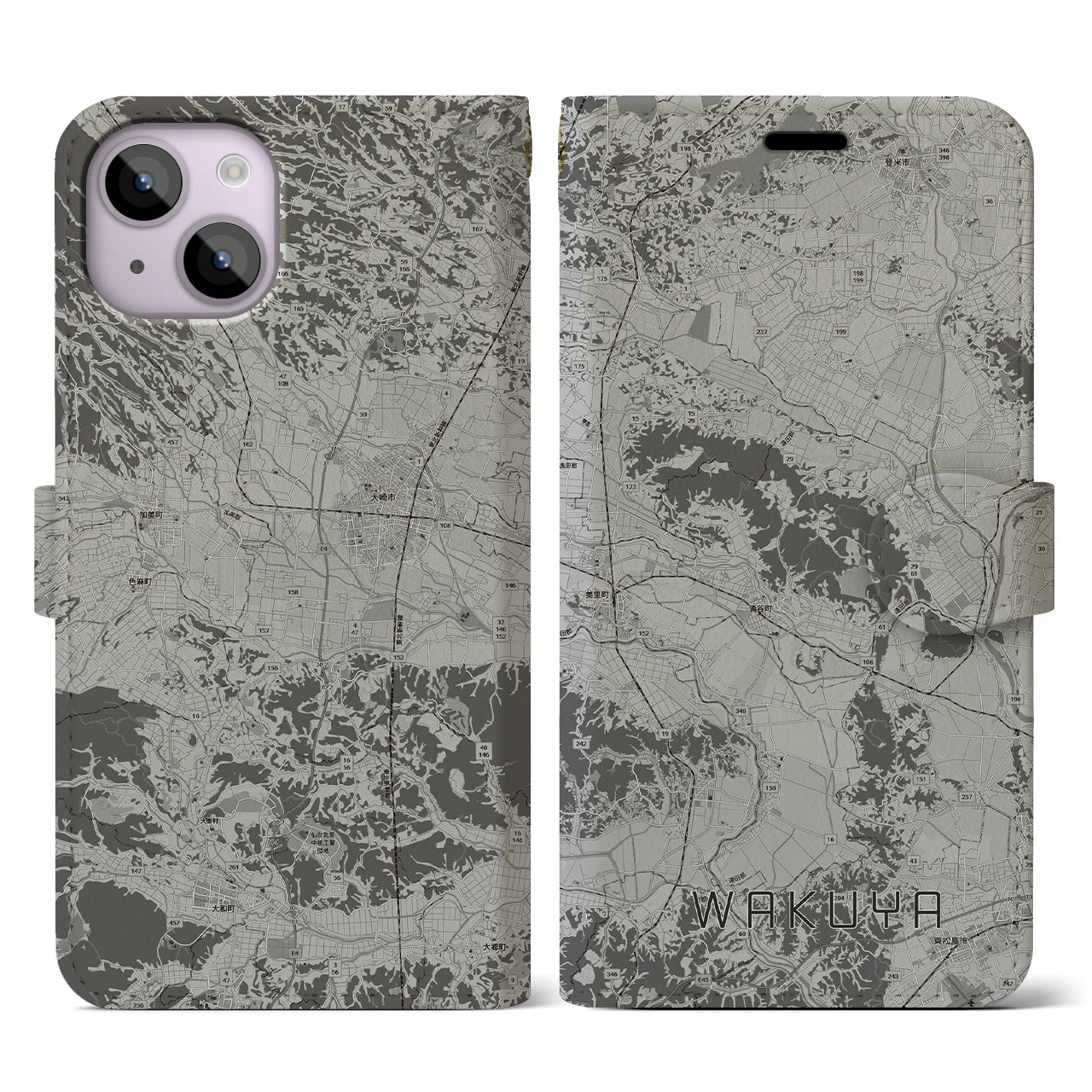 【涌谷(宮城県)】地図柄iPhoneケース(手帳タイプ)