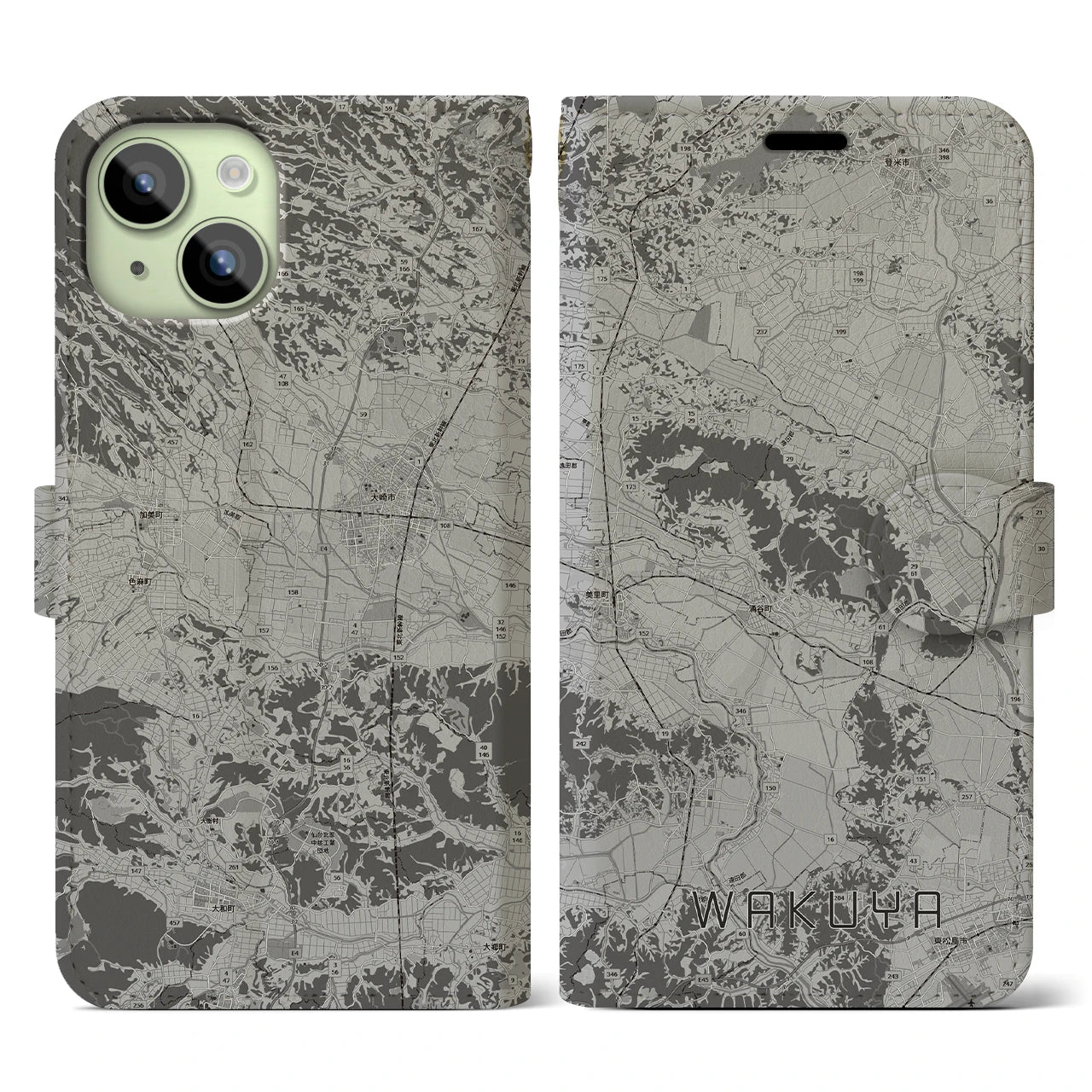 【涌谷(宮城県)】地図柄iPhoneケース(手帳タイプ)