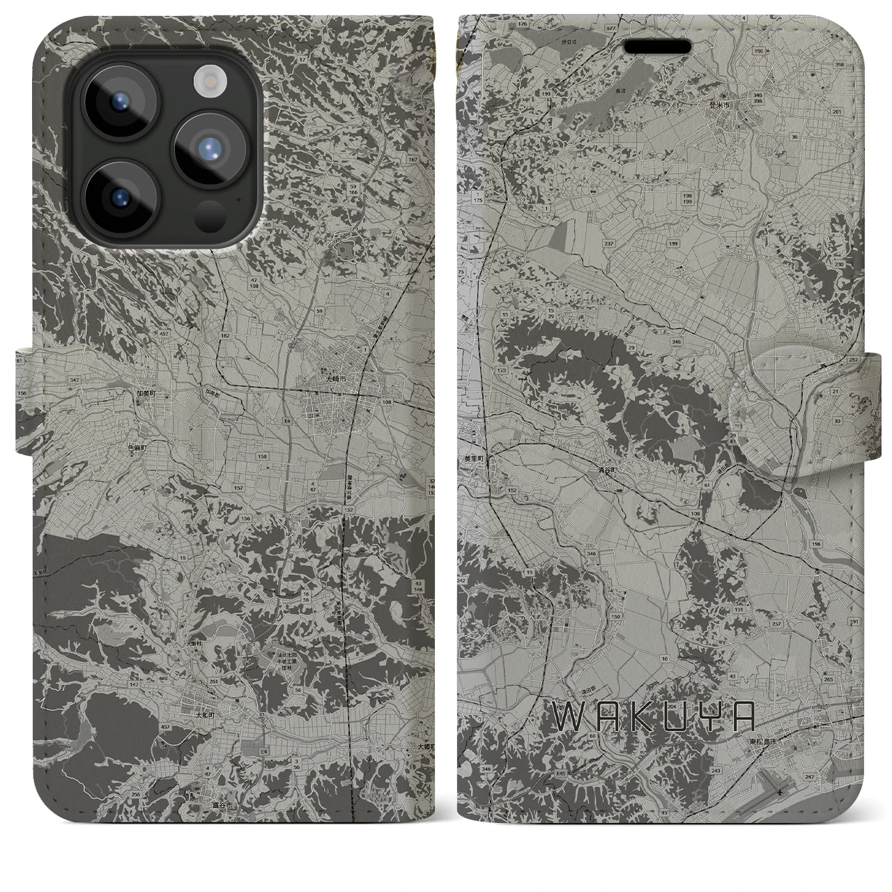 【涌谷(宮城県)】地図柄iPhoneケース(手帳タイプ)