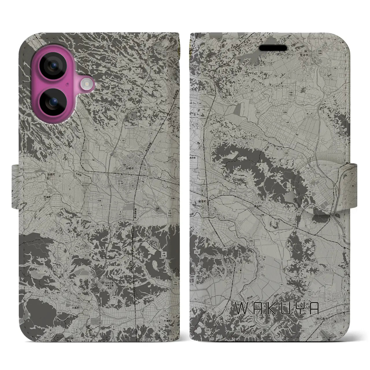 【涌谷(宮城県)】地図柄iPhoneケース(手帳タイプ)