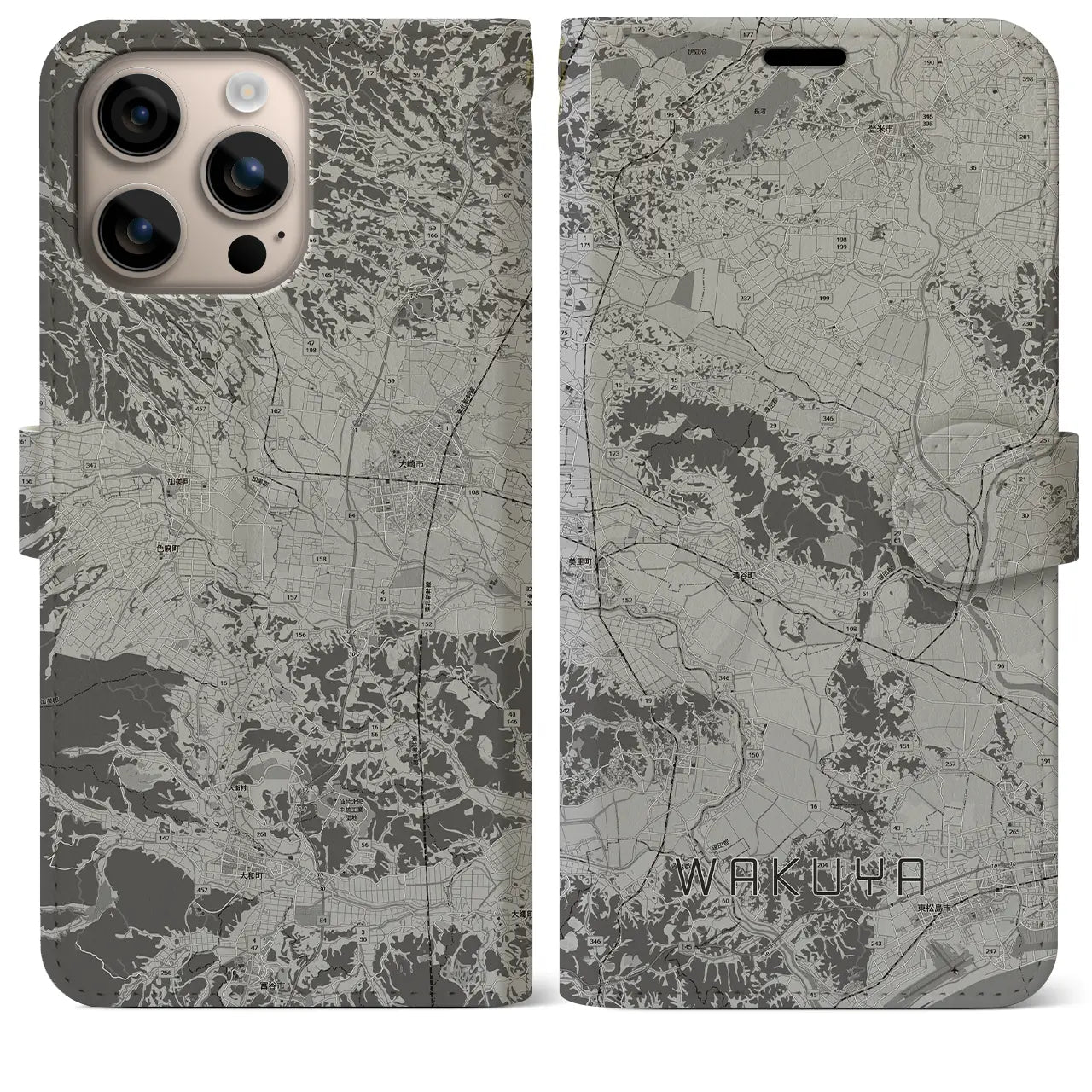 【涌谷(宮城県)】地図柄iPhoneケース(手帳タイプ)