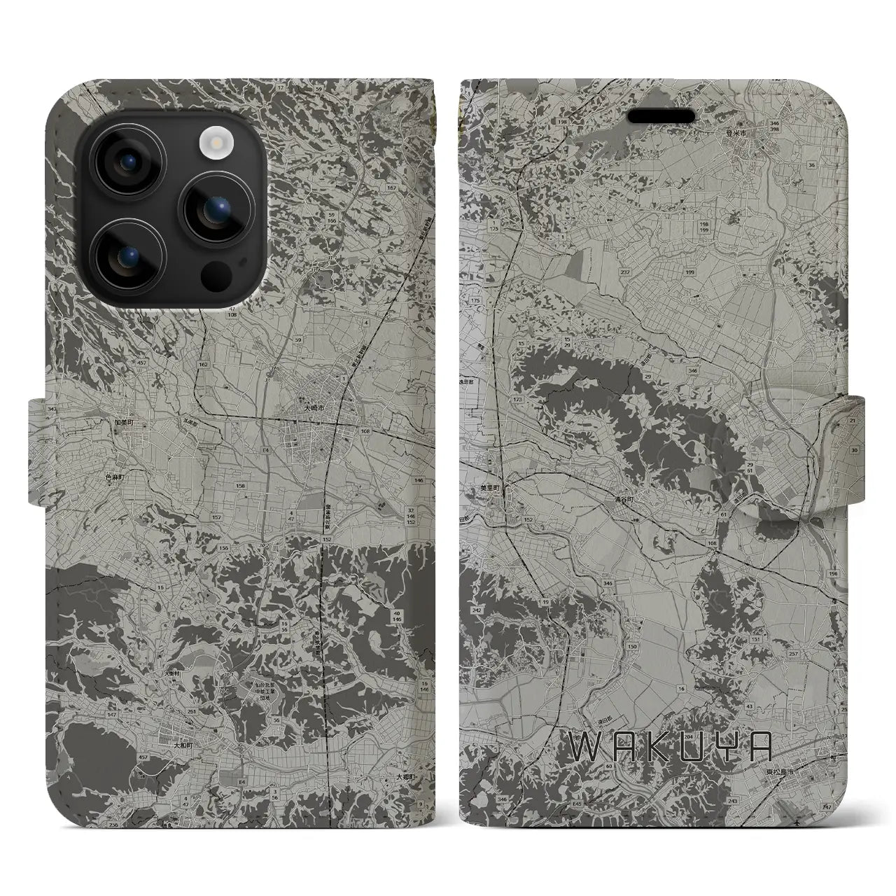 【涌谷(宮城県)】地図柄iPhoneケース(手帳タイプ)