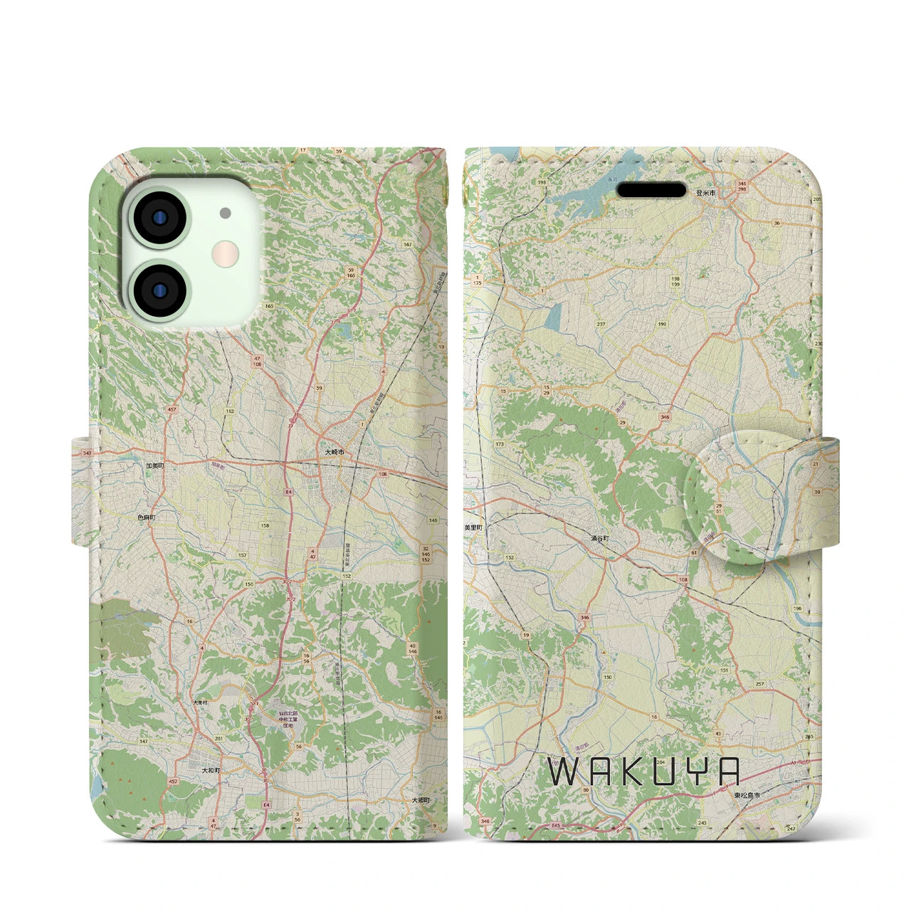 【涌谷(宮城県)】地図柄iPhoneケース(手帳タイプ)