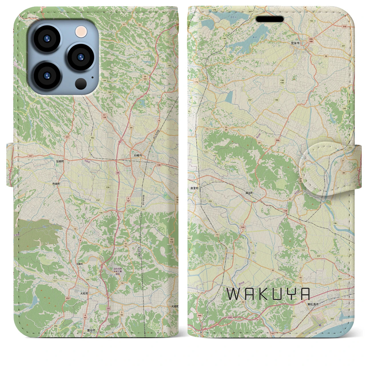 【涌谷(宮城県)】地図柄iPhoneケース(手帳タイプ)