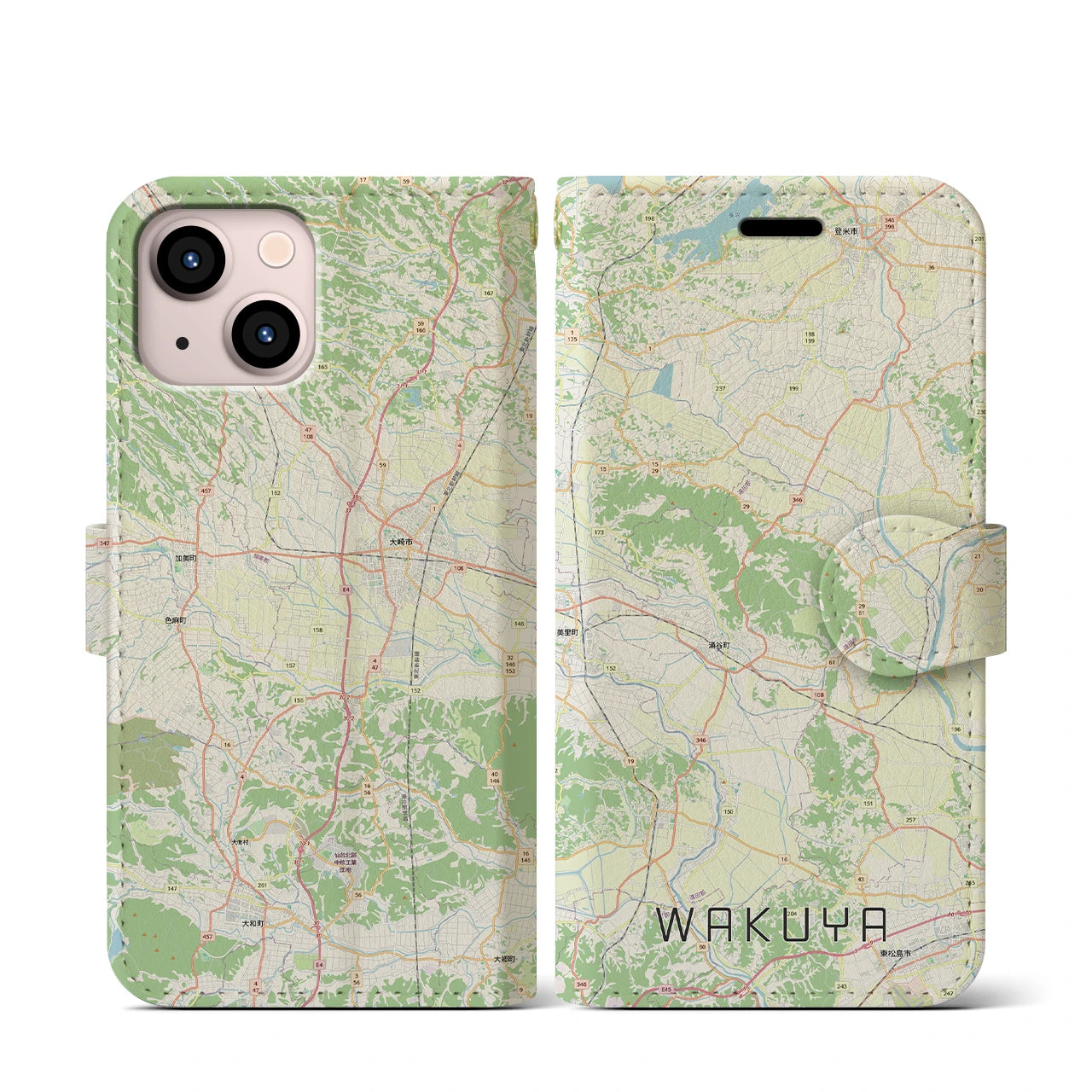 【涌谷(宮城県)】地図柄iPhoneケース(手帳タイプ)