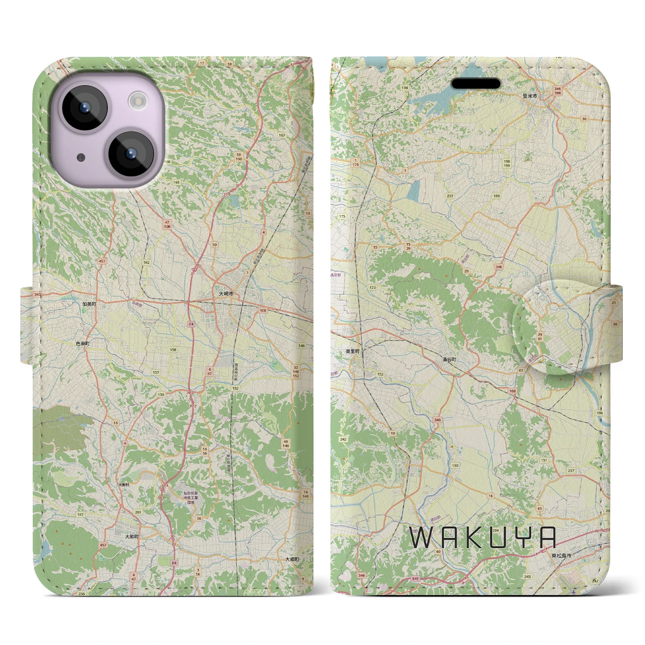 【涌谷(宮城県)】地図柄iPhoneケース(手帳タイプ)