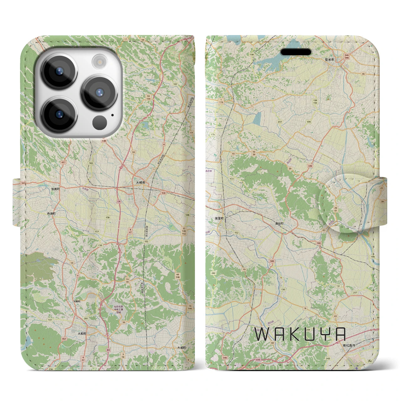 【涌谷(宮城県)】地図柄iPhoneケース(手帳タイプ)