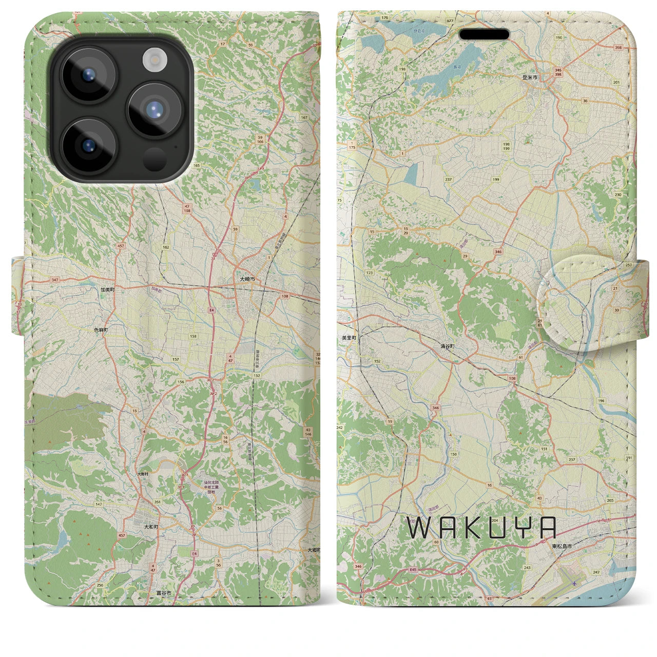 【涌谷(宮城県)】地図柄iPhoneケース(手帳タイプ)