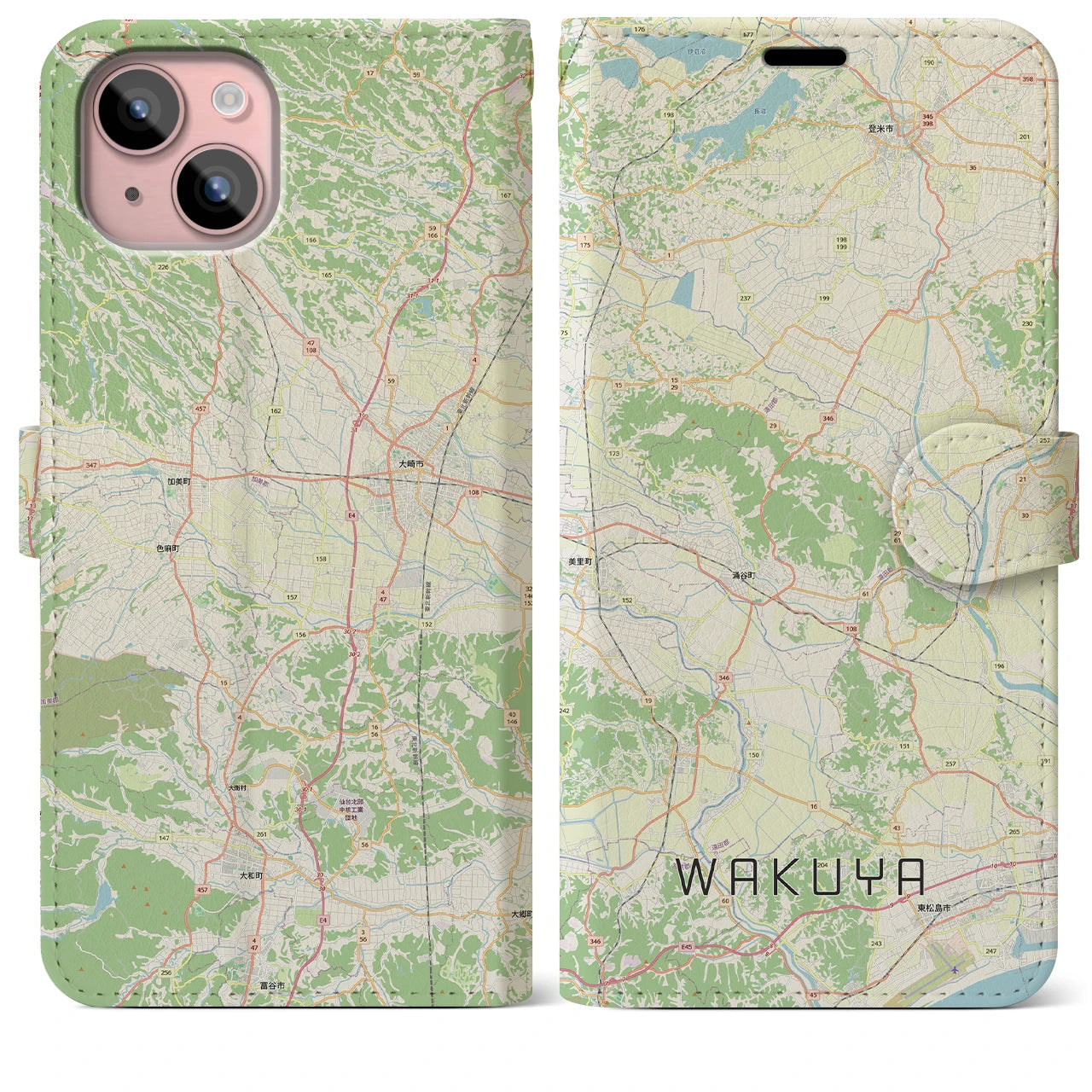 【涌谷(宮城県)】地図柄iPhoneケース(手帳タイプ)