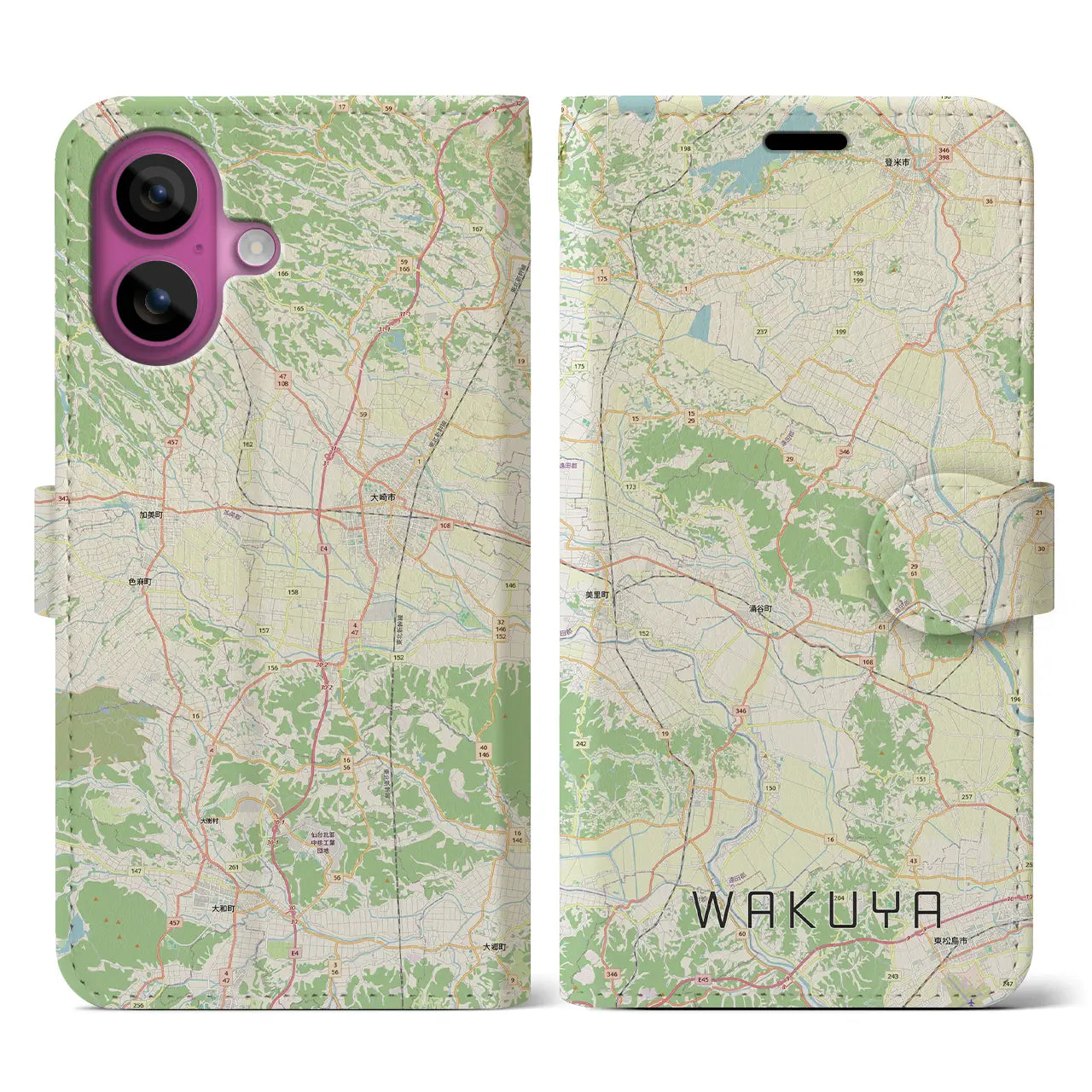 【涌谷(宮城県)】地図柄iPhoneケース(手帳タイプ)