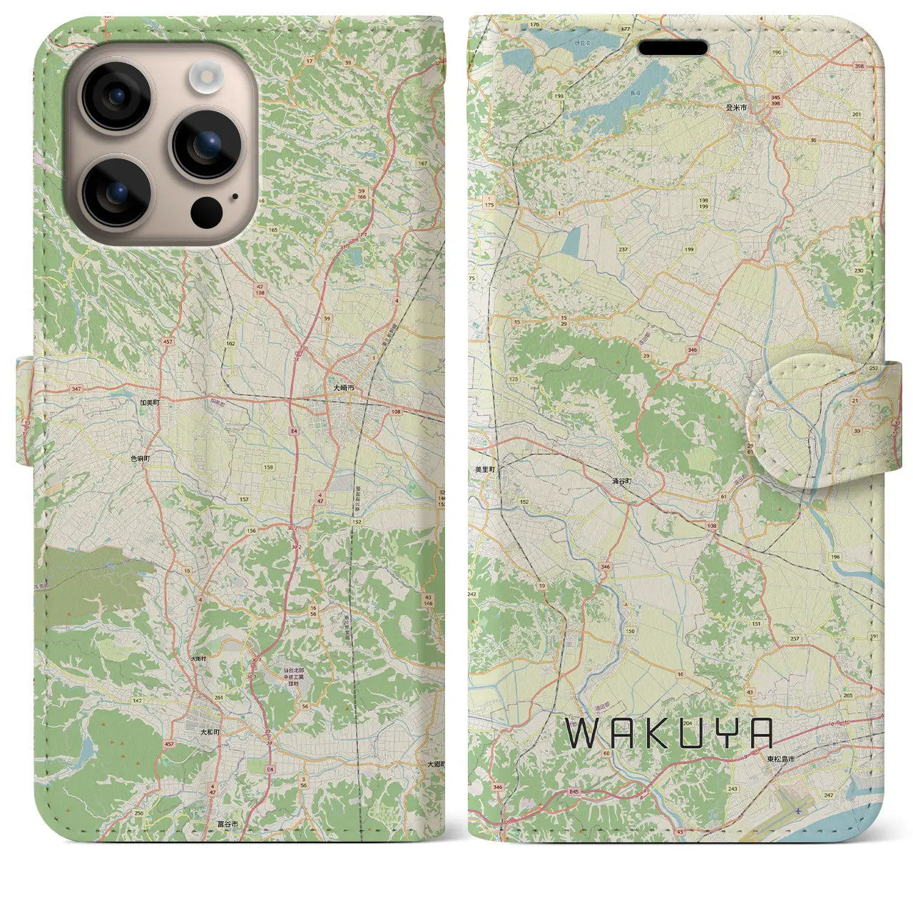 【涌谷(宮城県)】地図柄iPhoneケース(手帳タイプ)