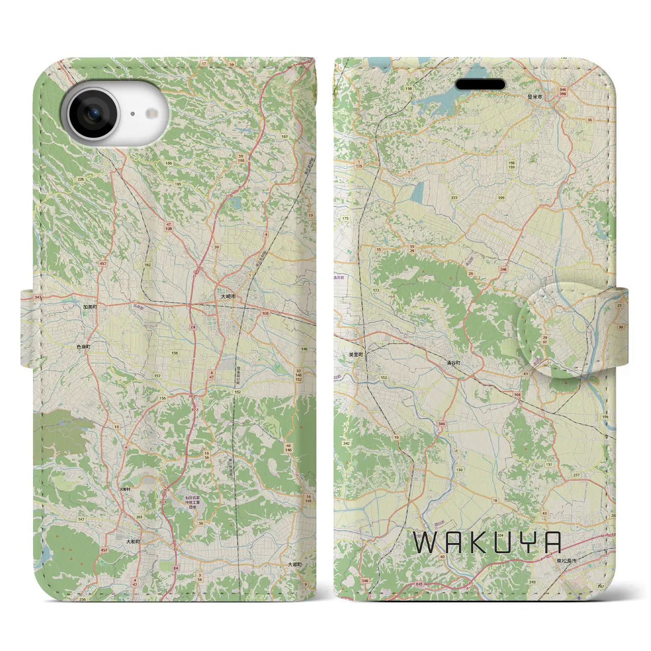 【涌谷(宮城県)】地図柄iPhoneケース(手帳タイプ)