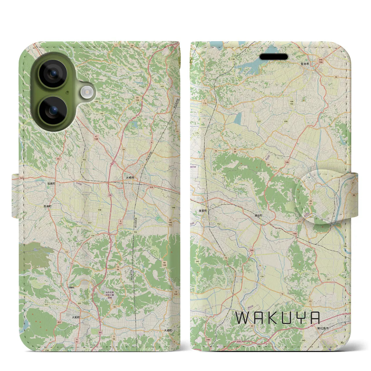 【涌谷(宮城県)】地図柄iPhoneケース(手帳タイプ)