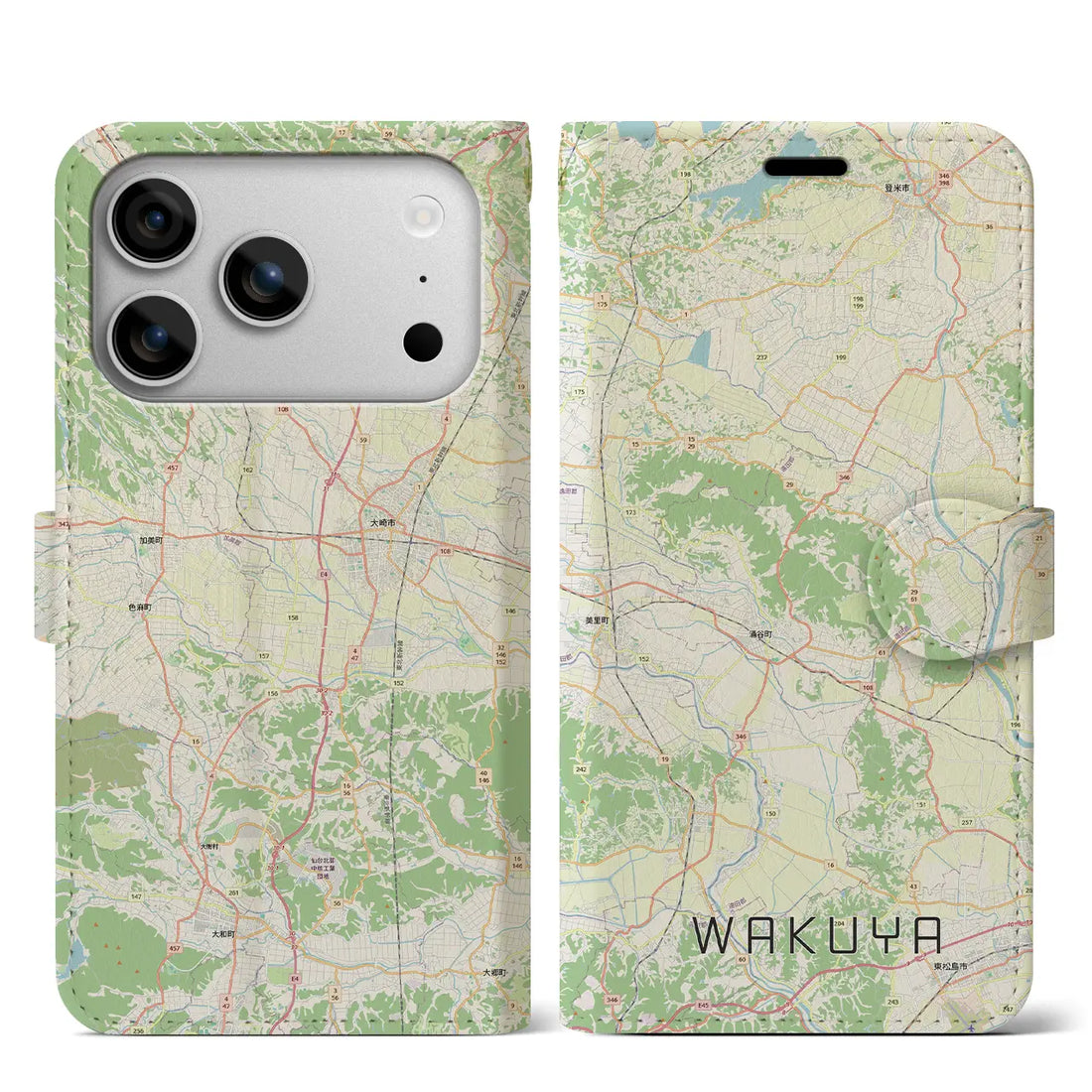 【涌谷(宮城県)】地図柄iPhoneケース(手帳タイプ)ナチュラル・iPhone 17 Pro Max 用