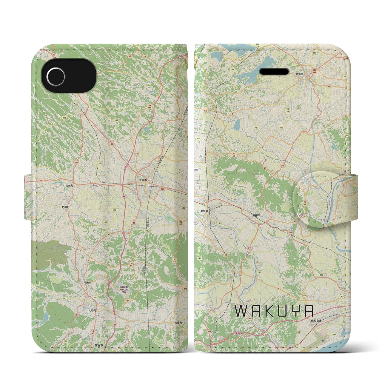 【涌谷(宮城県)】地図柄iPhoneケース(手帳タイプ)