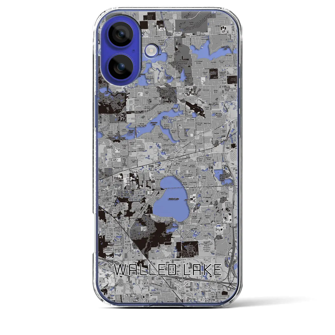 【ウォールドレイク(アメリカ)】地図柄iPhoneケース(クリアタイプ)モノトーン・iPhone 16 Pro Max 用