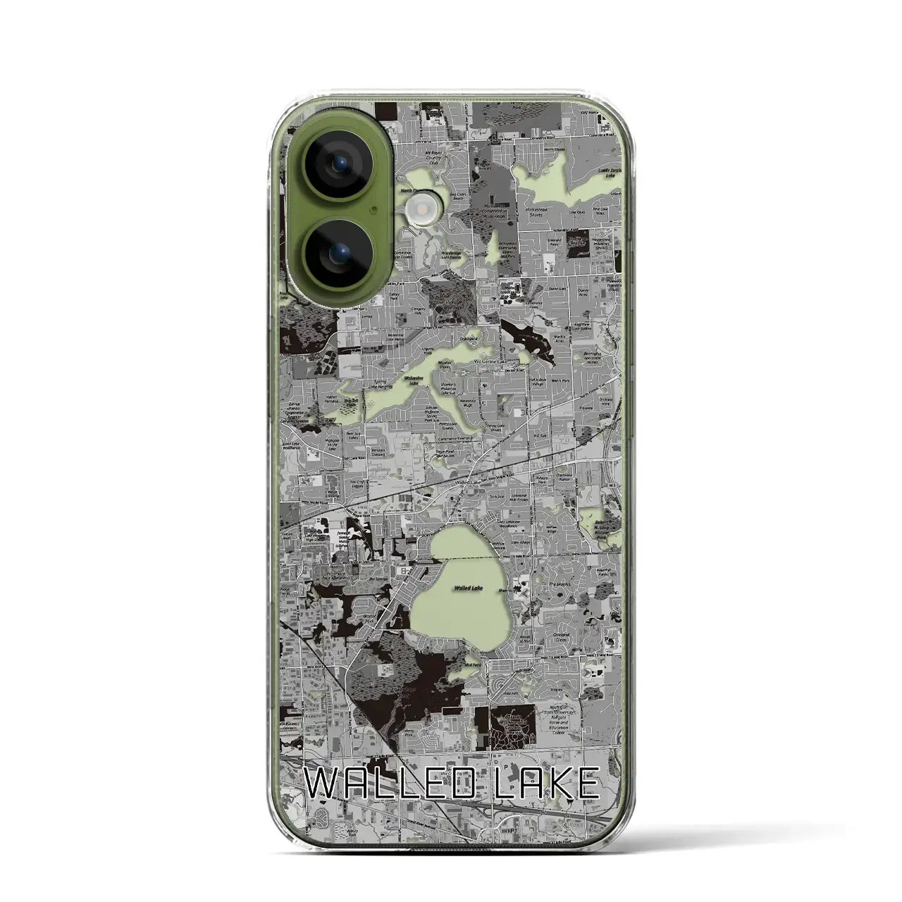 【ウォールドレイク(アメリカ)】地図柄iPhoneケース(クリアタイプ)モノトーン・iPhone 17 Pro Max 用