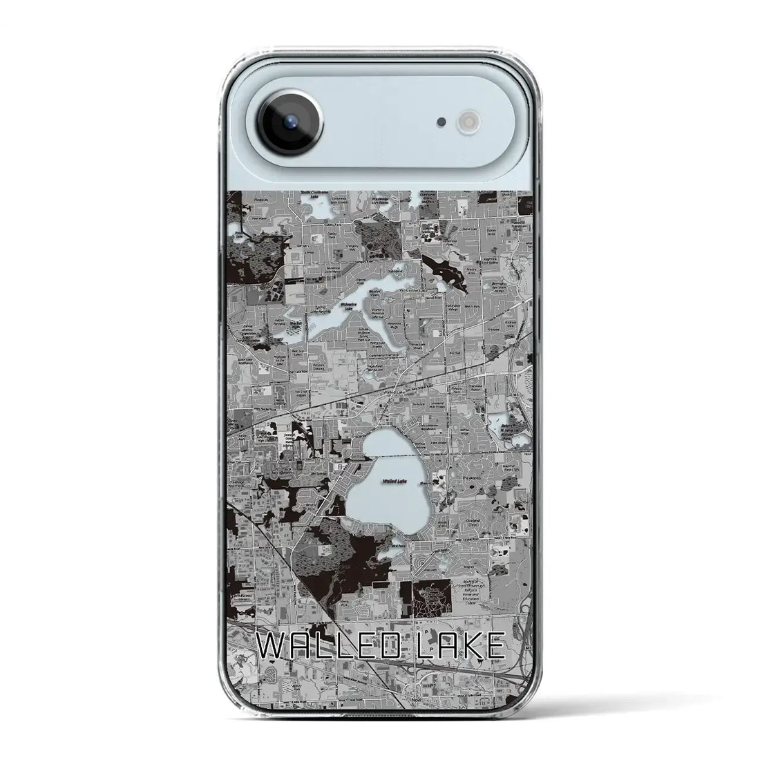 【ウォールドレイク(アメリカ)】地図柄iPhoneケース(クリアタイプ)モノトーン・iPhone 17 Pro Max 用