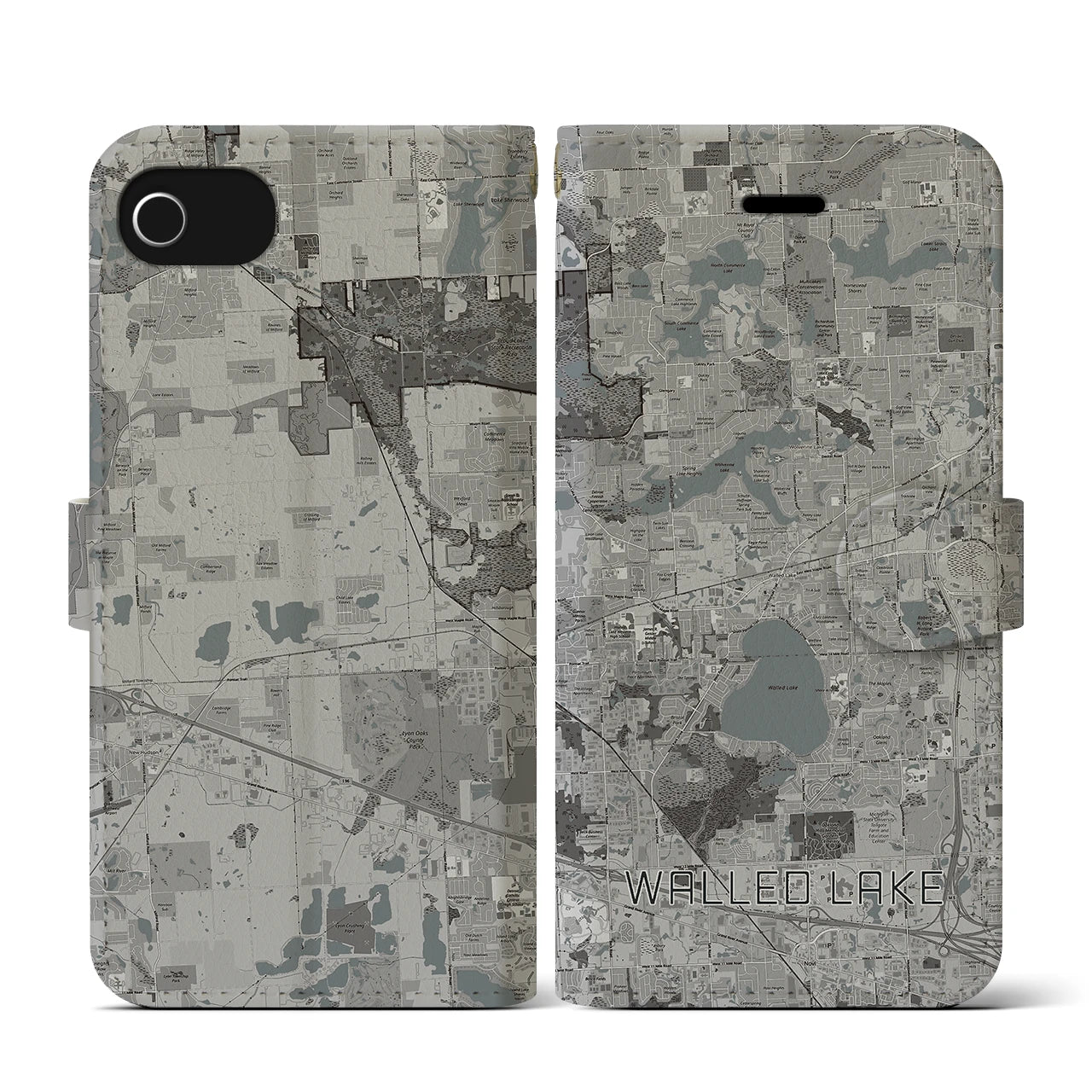 【ウォールドレイク(アメリカ)】地図柄iPhoneケース(手帳タイプ)モノトーン・iPhone SE(第3 / 第2世代) / 8 / 7 / 6s / 6 用
