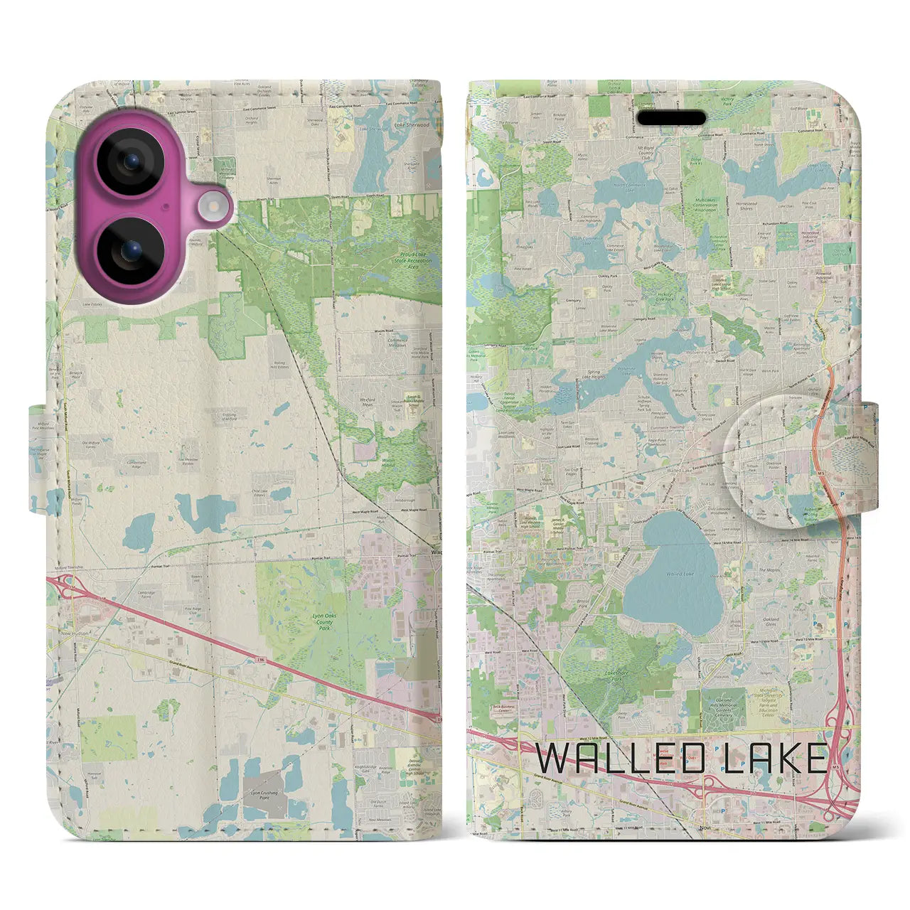 【ウォールドレイク(アメリカ)】地図柄iPhoneケース(手帳タイプ)ナチュラル・iPhone 16 Pro 用