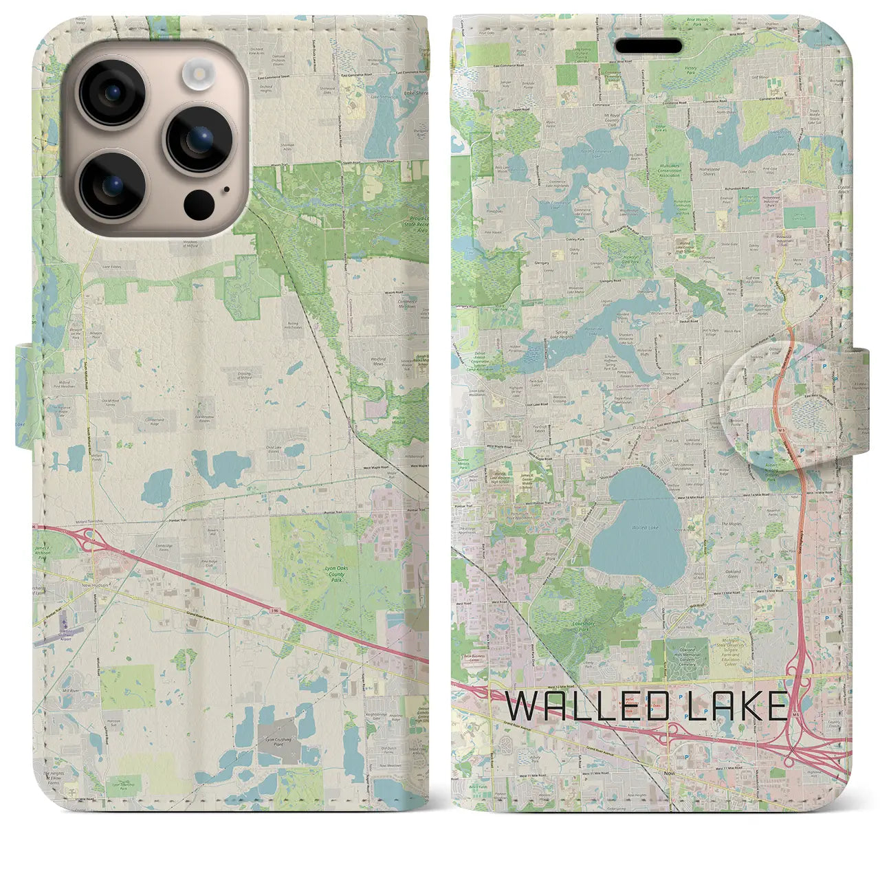 【ウォールドレイク(アメリカ)】地図柄iPhoneケース(手帳タイプ)ナチュラル・iPhone 16 Plus 用