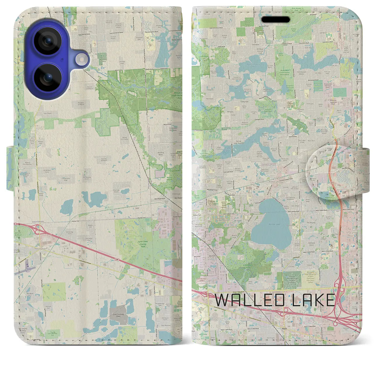 【ウォールドレイク(アメリカ)】地図柄iPhoneケース(手帳タイプ)ナチュラル・iPhone 16 Pro Max 用