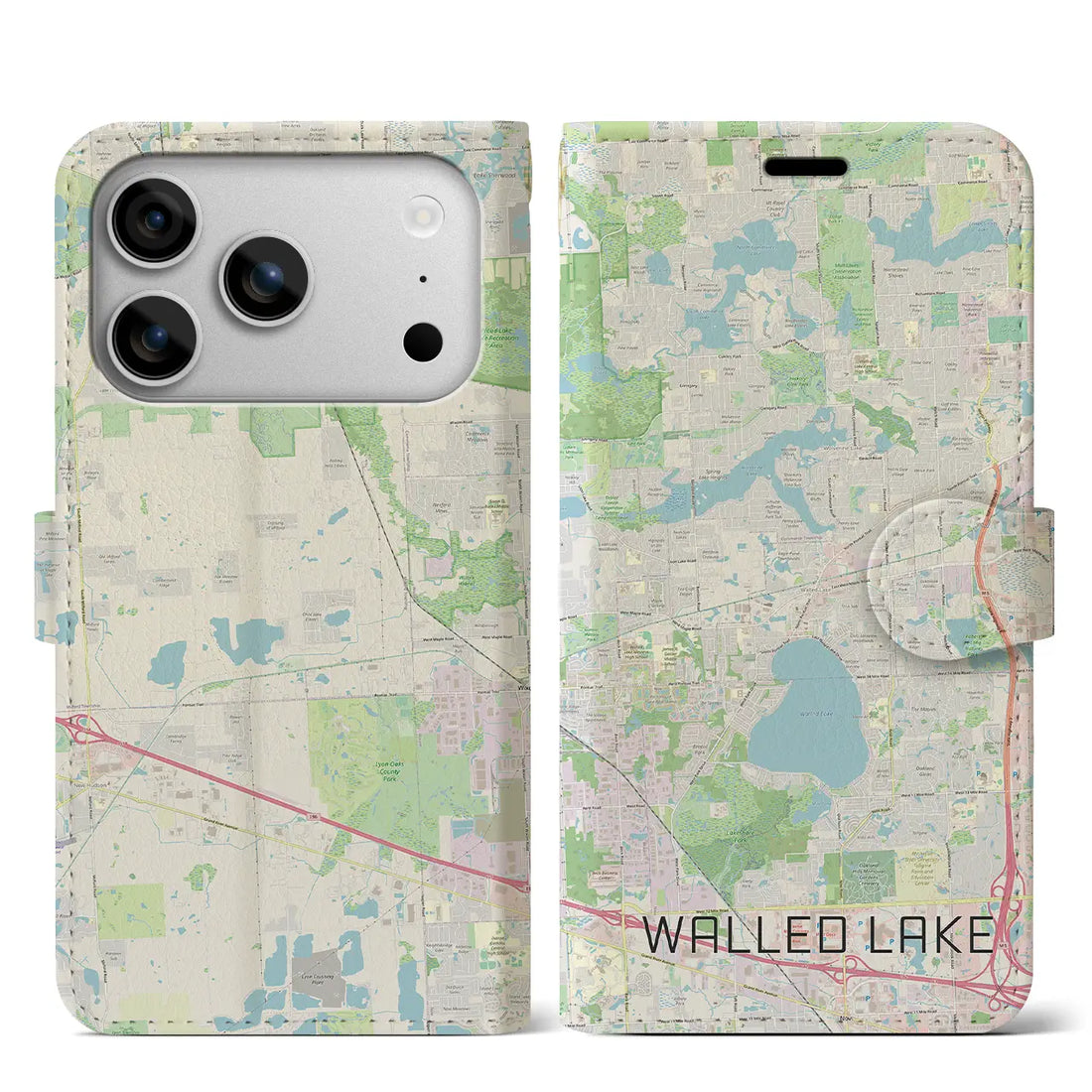 【ウォールドレイク(アメリカ)】地図柄iPhoneケース(手帳タイプ)モノトーン・iPhone 17 Pro Max 用