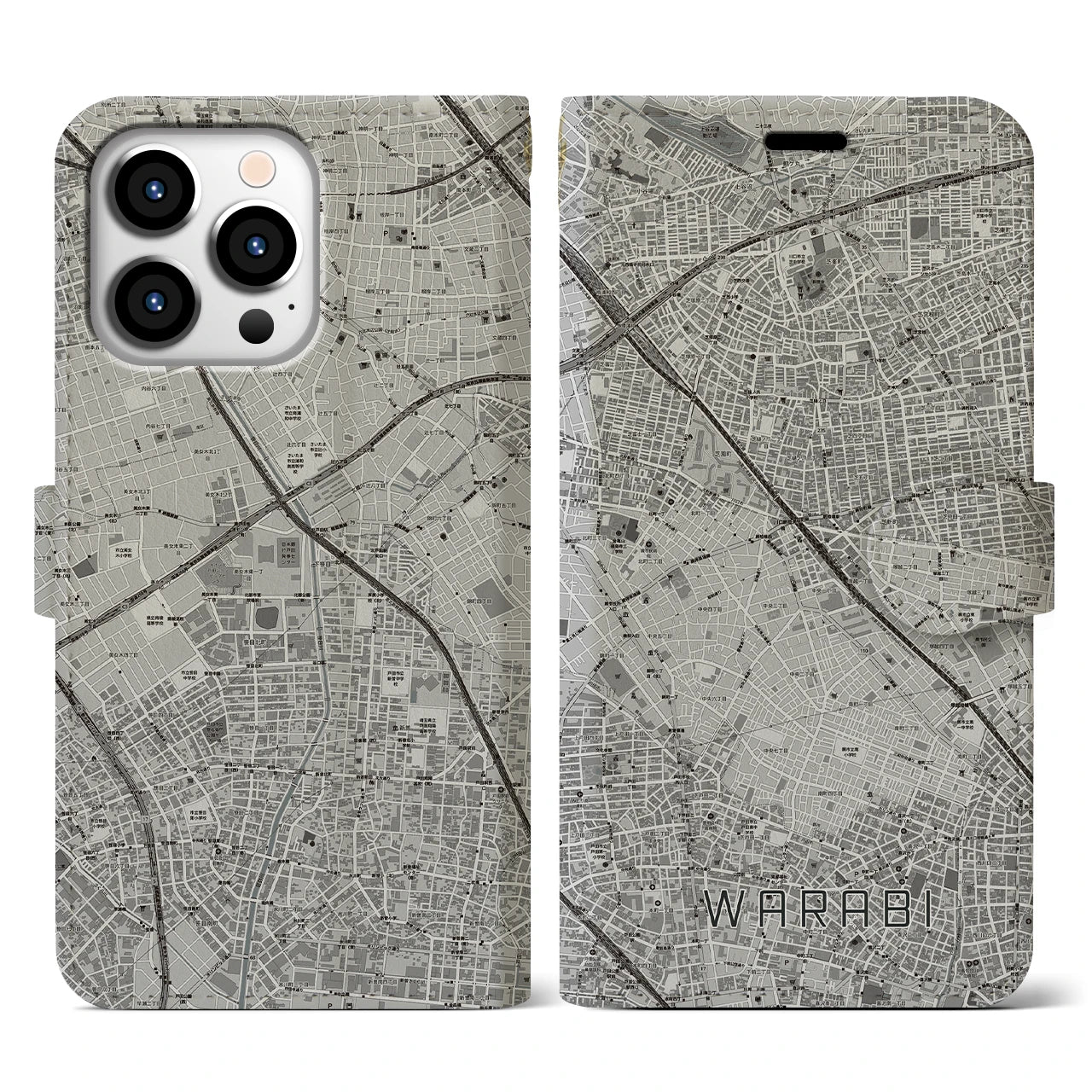 【蕨(埼玉県)】地図柄iPhoneケース(手帳タイプ)