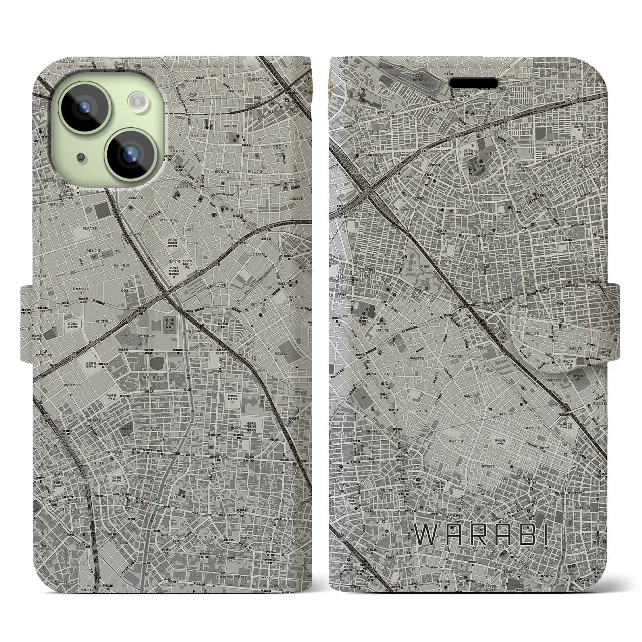 【蕨(埼玉県)】地図柄iPhoneケース(手帳タイプ)