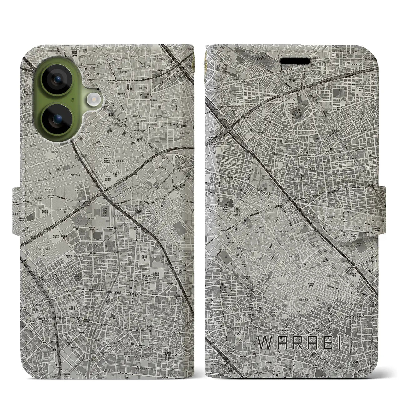 【蕨(埼玉県)】地図柄iPhoneケース(手帳タイプ)