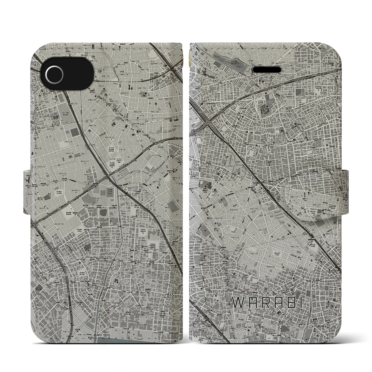 【蕨(埼玉県)】地図柄iPhoneケース(手帳タイプ)