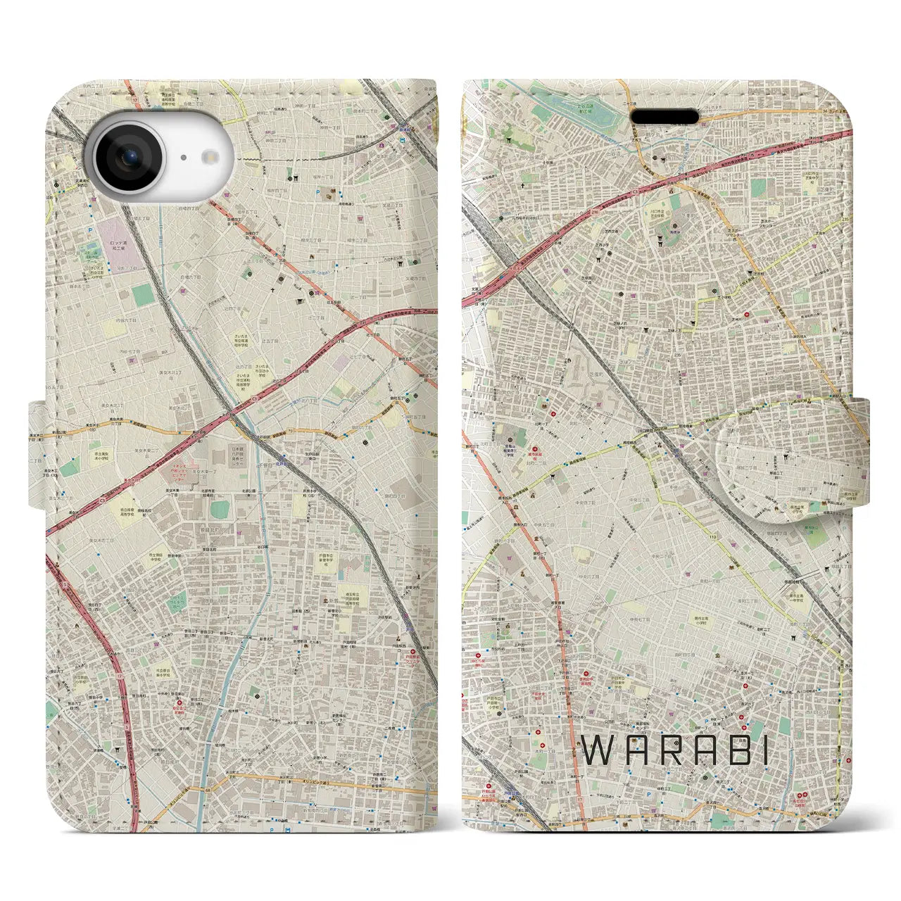 【蕨(埼玉県)】地図柄iPhoneケース(手帳タイプ)