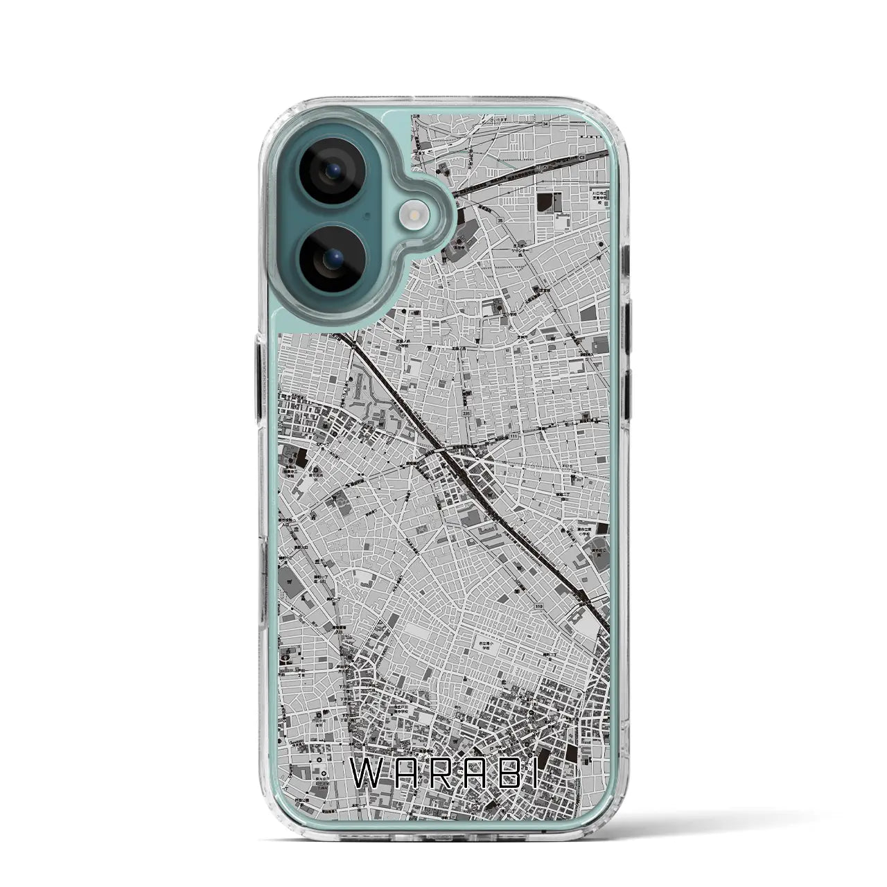 【蕨(埼玉県)】地図柄iPhoneケース(MagSafeタイプ)モノトーン・iPhone 16 Pro 用