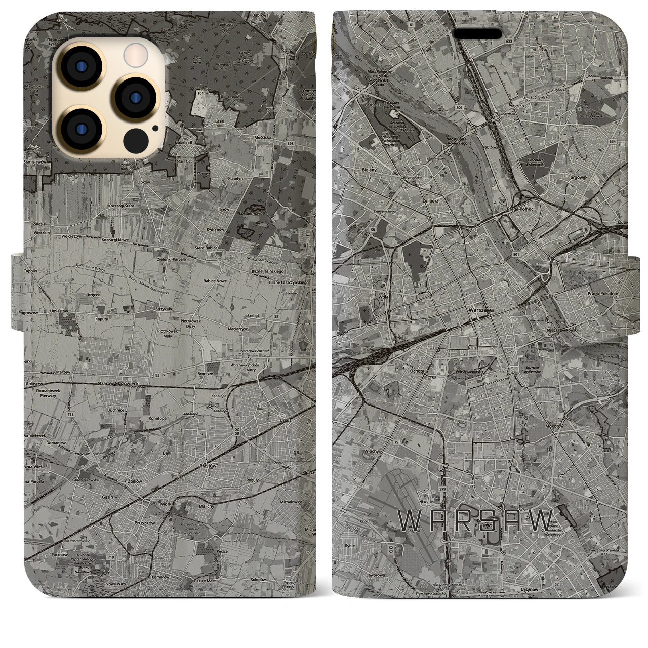 【ワルシャワ(ポーランド)】地図柄iPhoneケース(手帳タイプ)